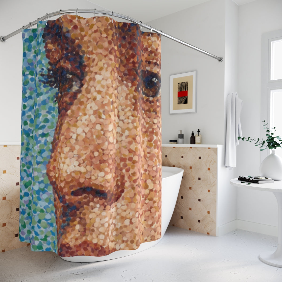 Shower Curtains - Chromatic Stipples Pointillist Portrait |...