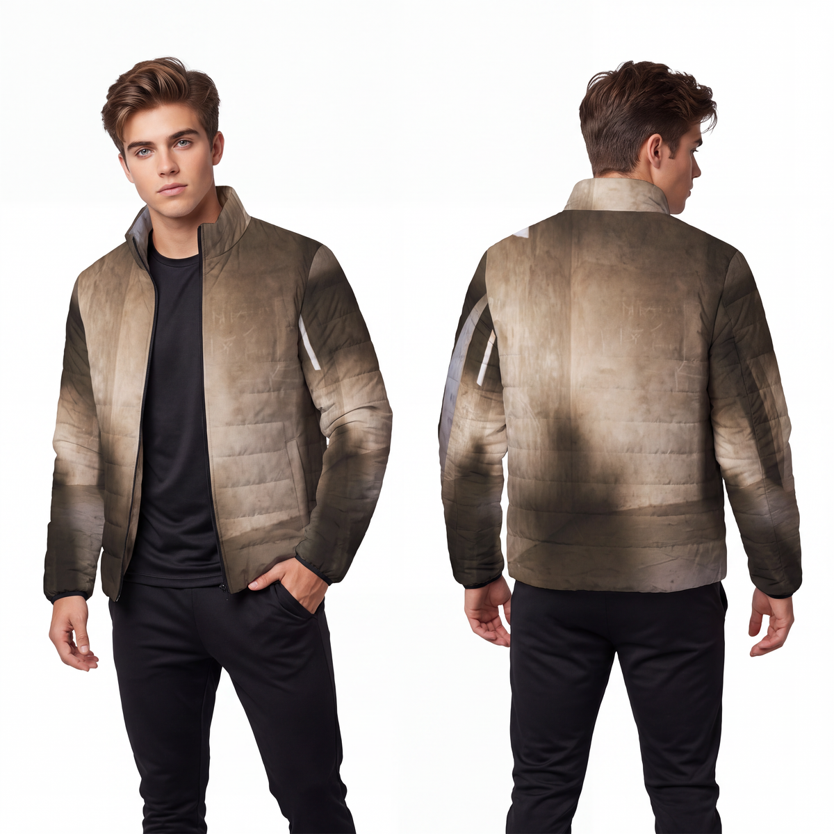 Men's Puffer Jacket - Shadows of the Citadel moody... |...