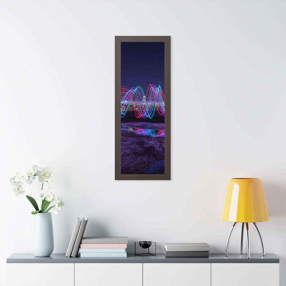 Framed Vertical Poster - Neon Wave Night — Walnut (11×14......