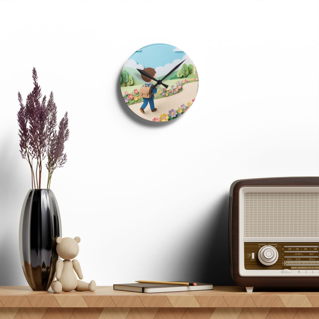 Acrylic Wall Clock - School Bell Meadow | Echovira Gallery