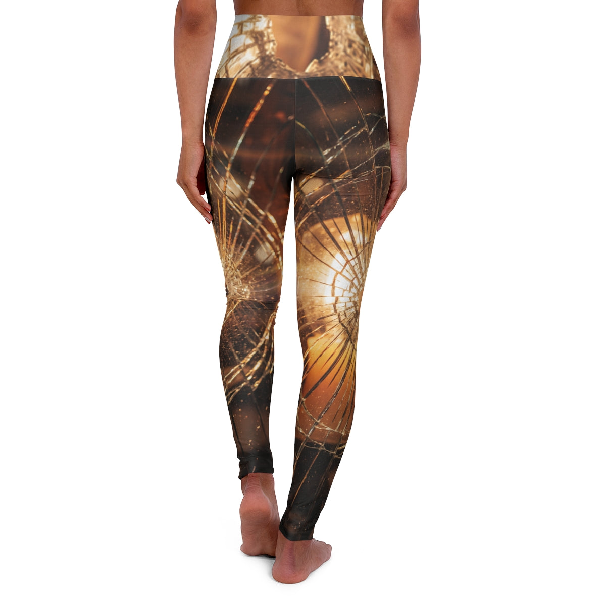 High Waisted Yoga Leggings - Shattered Amber Broken Glass......