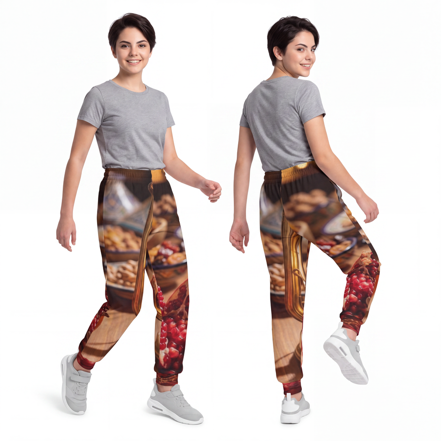 Youth Joggers - Cozy Pomegranate Feast Pattern