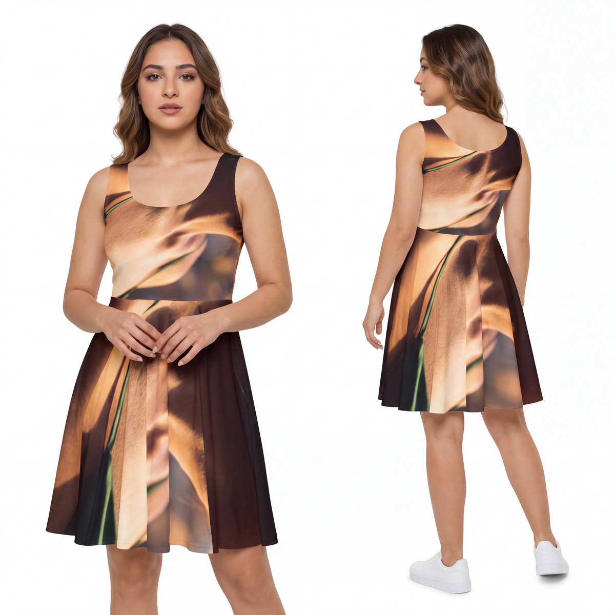 Women's Skater Dress - Golden Hour - Emerald Sunset Glow |...