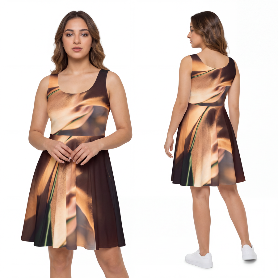 Women's Skater Dress - Golden Hour - Emerald Sunset Glow