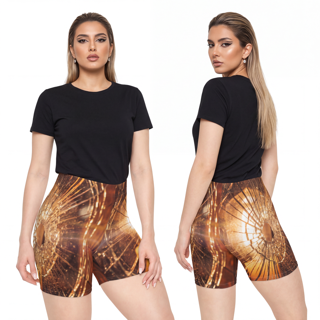 Women's Biker Shorts - Golden Fractures Moody Shattered... |...
