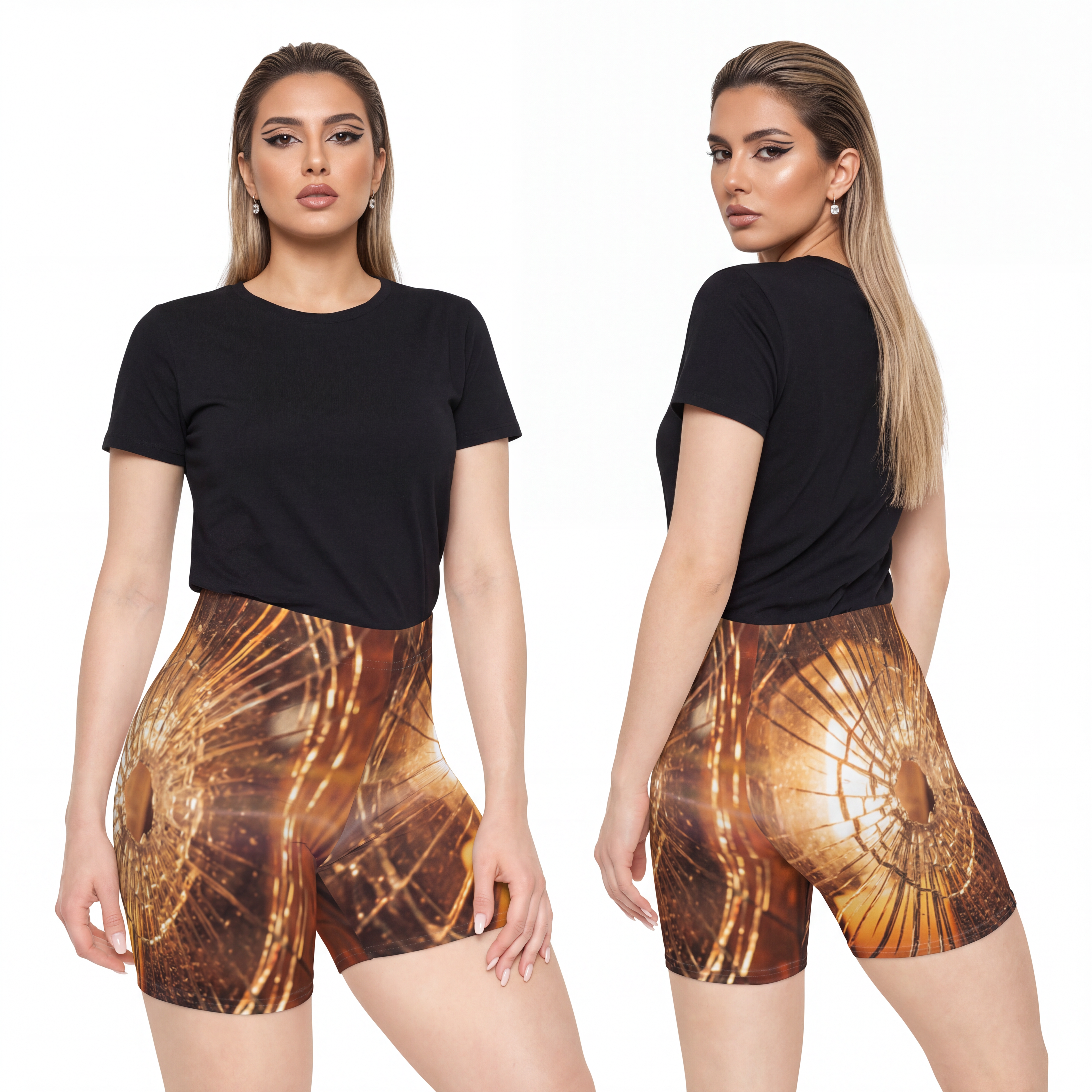 Women's Biker Shorts - Golden Fractures Moody Shattered... |...