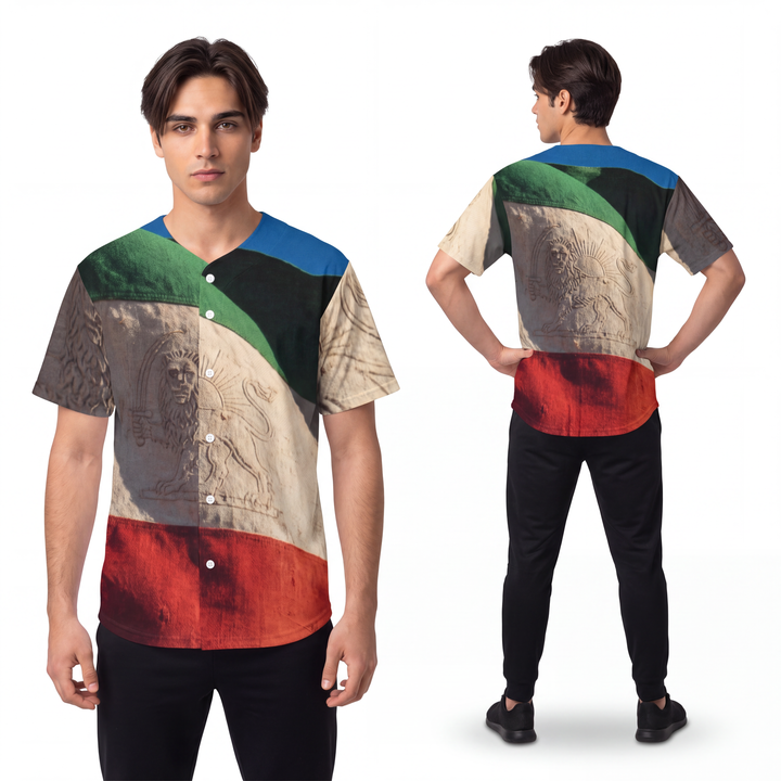 Men's Baseball Jersey - Vintage Persian Lion and Sun Flag Art