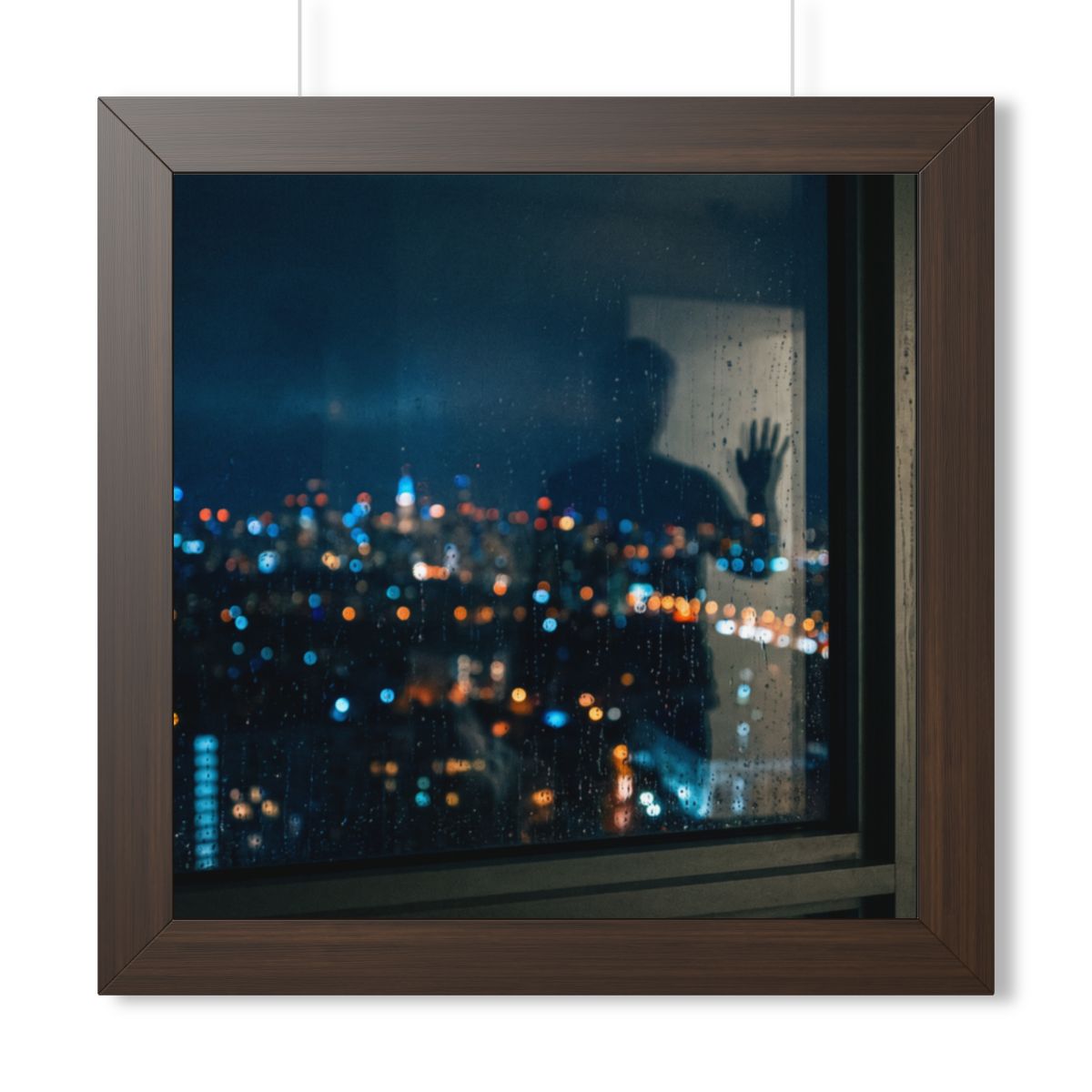 Framed Horizontal Poster - Rainy City Solitude — Walnut... |...