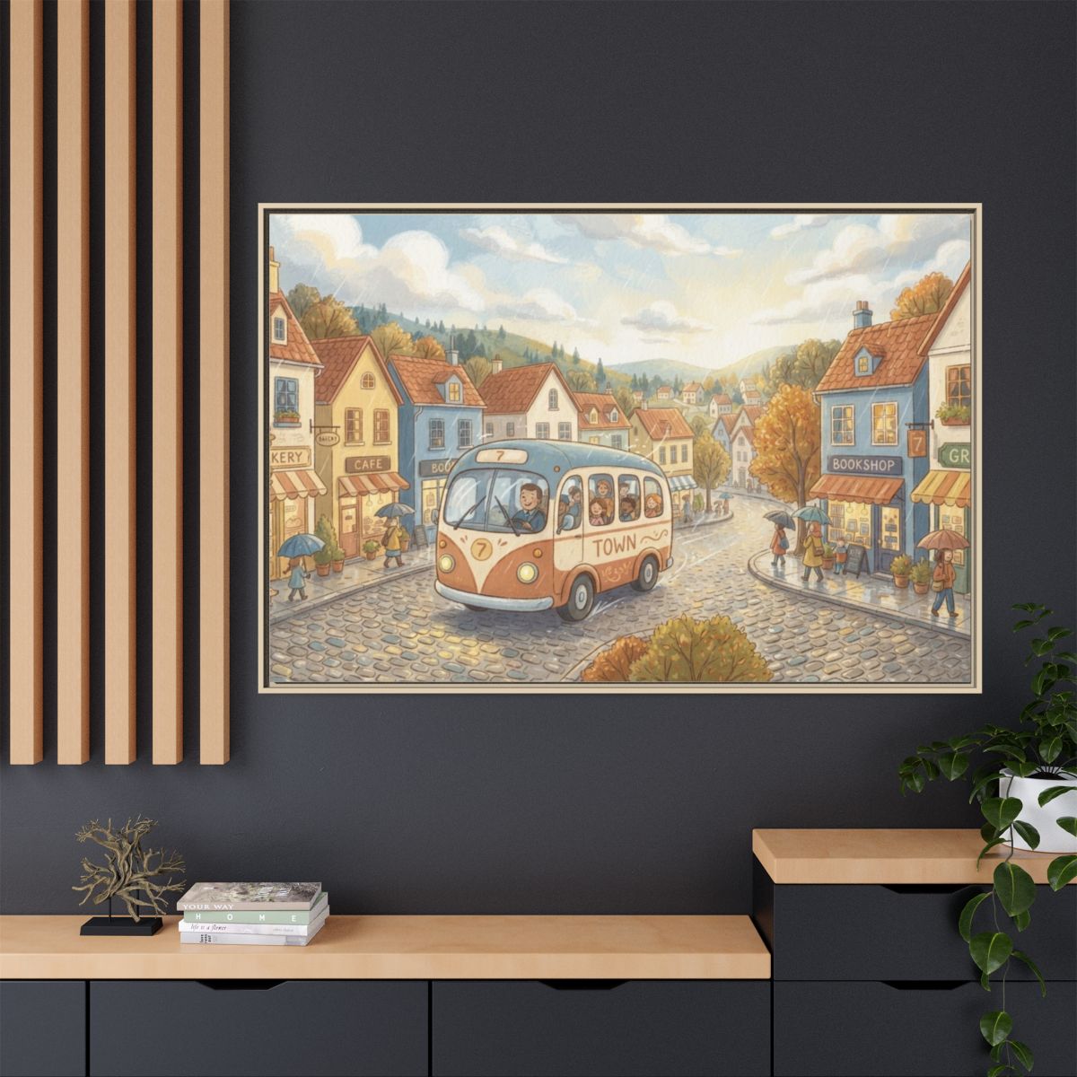 Matte Canvas Framed - Cozy Town Bus — Natural / 1.25" (10×8...