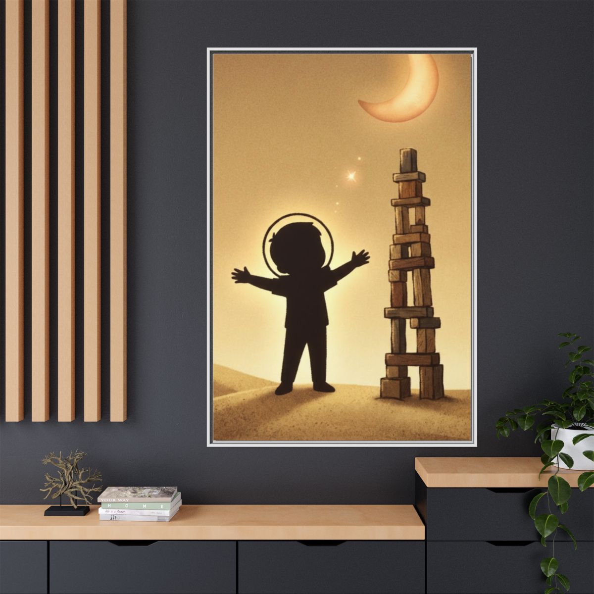 Matte Canvas, Framed - Dreaming Under Crescent Moon... |...
