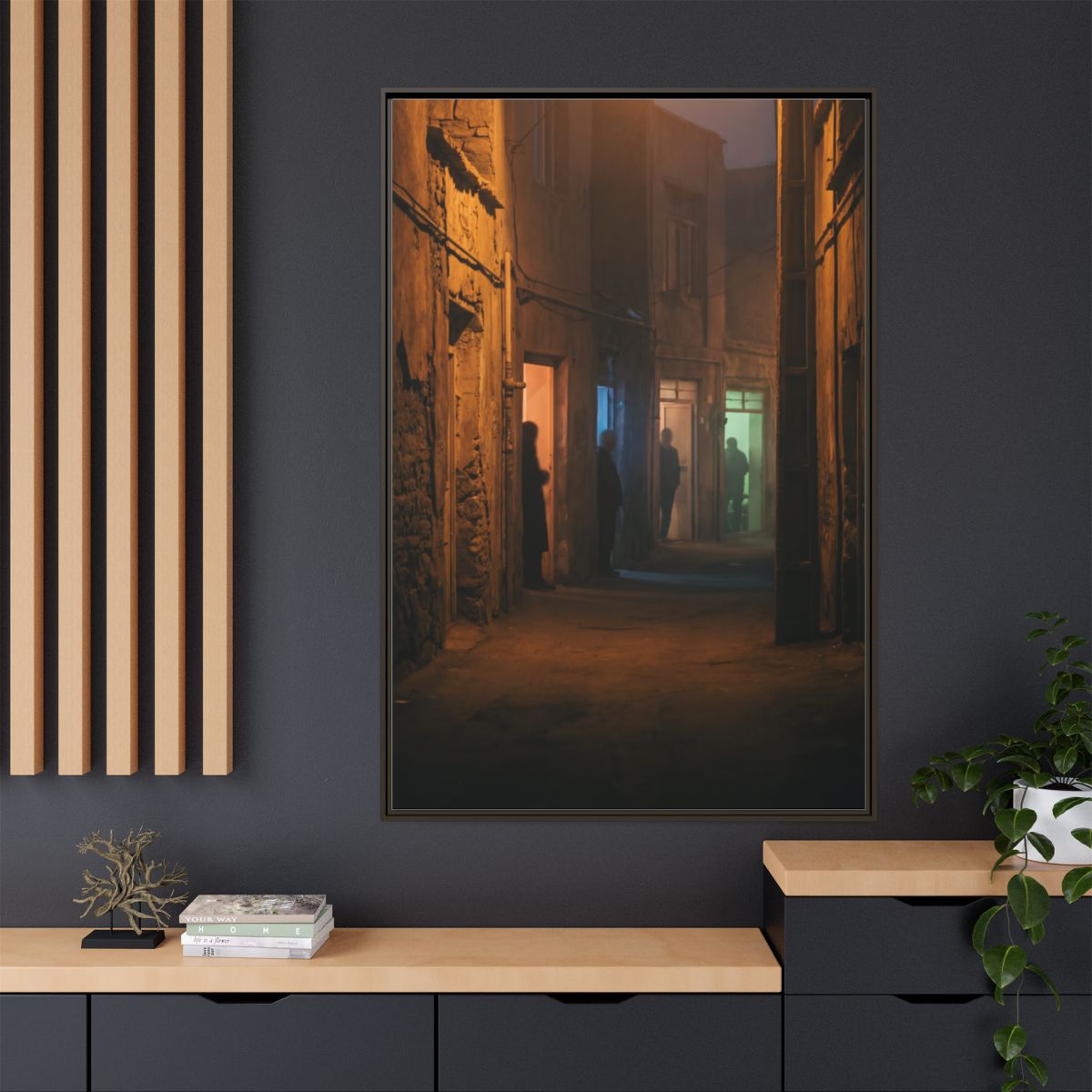Matte Canvas, Framed - Shadowed Alleyway Mystery Art Print...