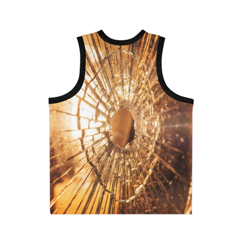 Unisex Basketball Jersey - Golden Fracture Shattered Glass...