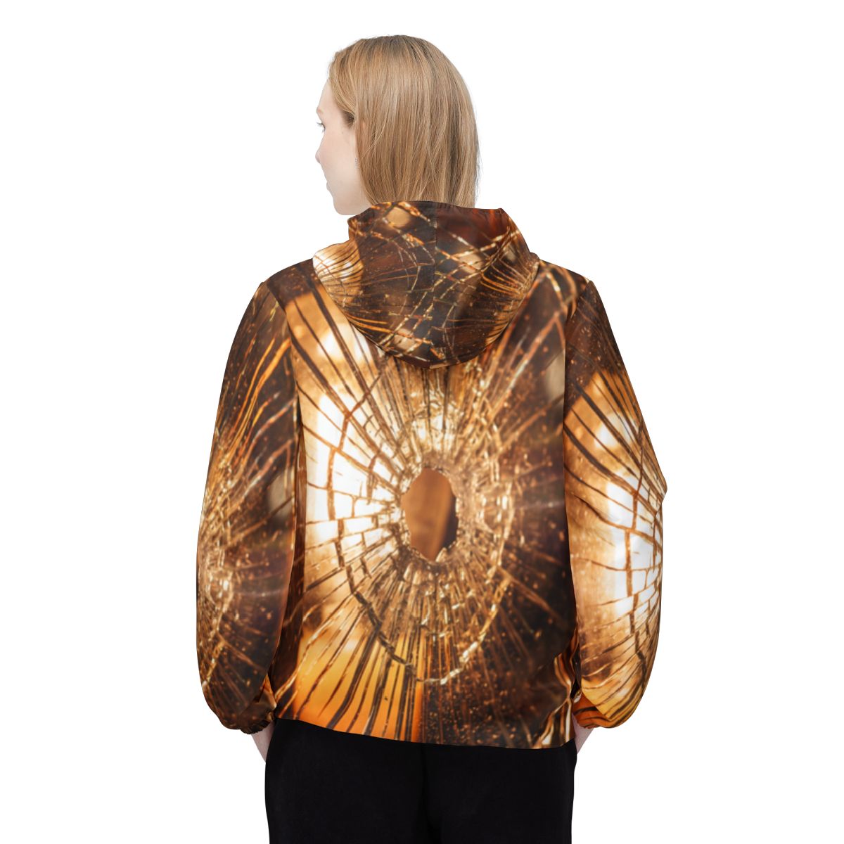 Unisex Windbreaker Jacket - Golden Fractures Aesthetic Wall...
