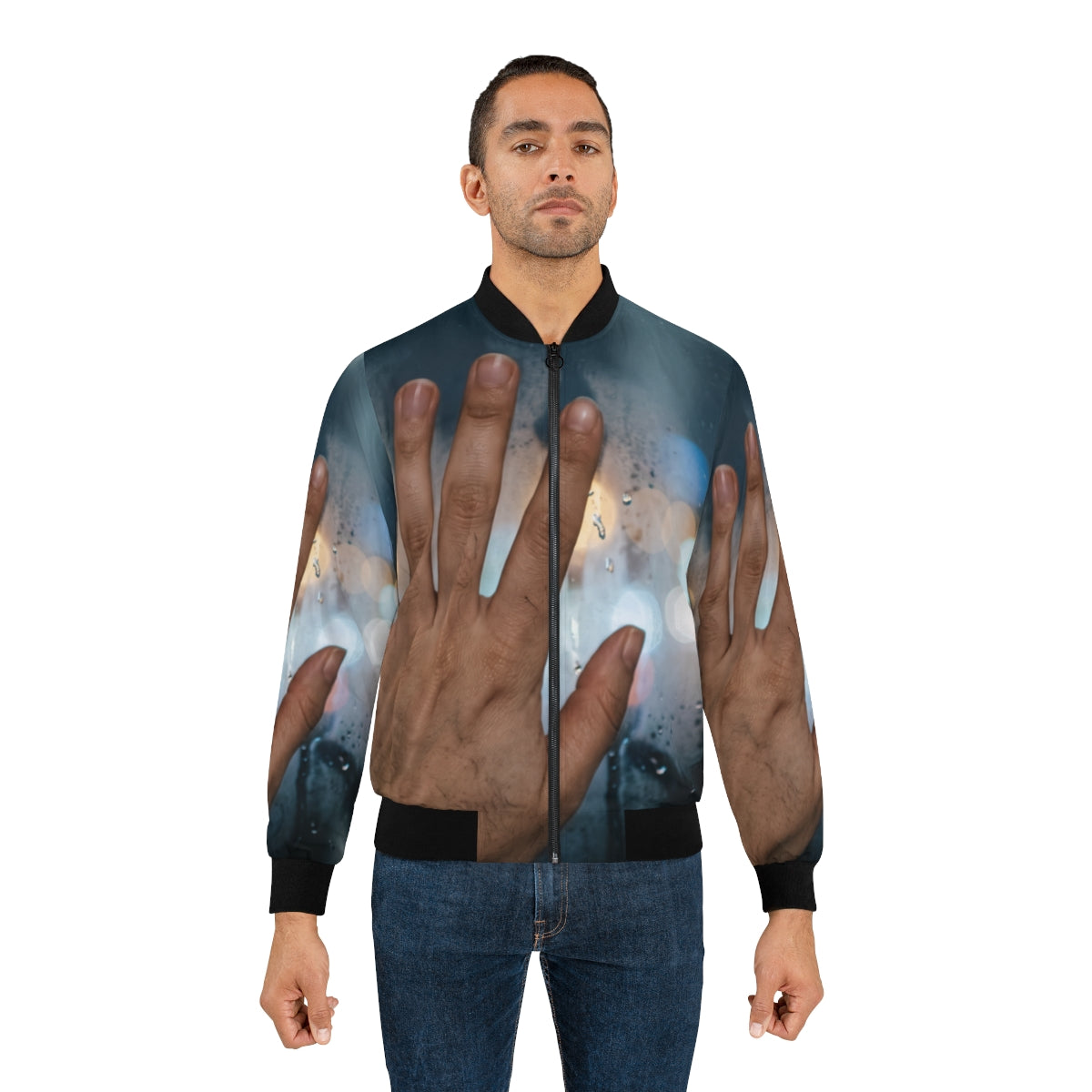 Men's Bomber Jacket Rainy City Window Art
