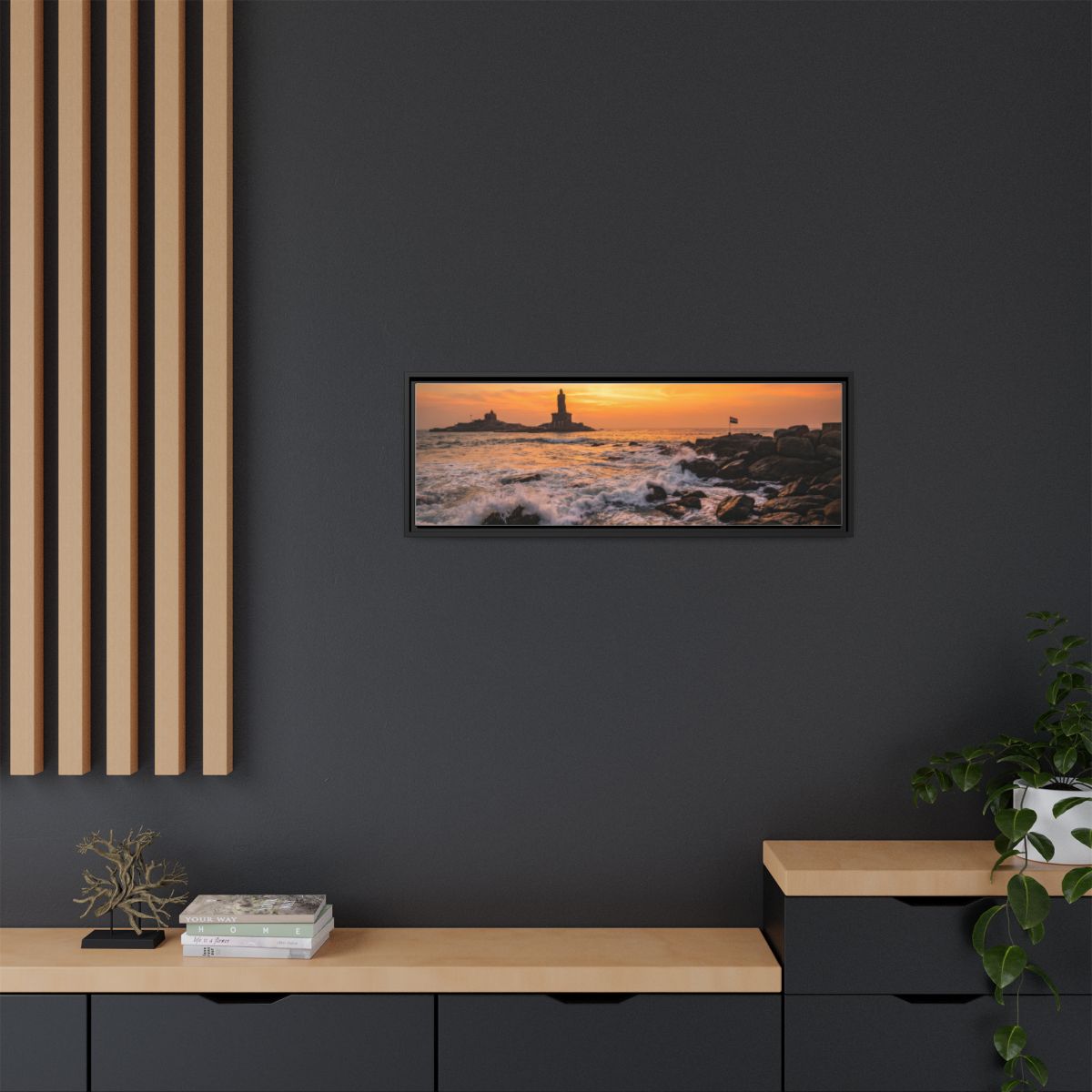 Framed Canvas - Golden Coast Dawn — Black / 1.25"