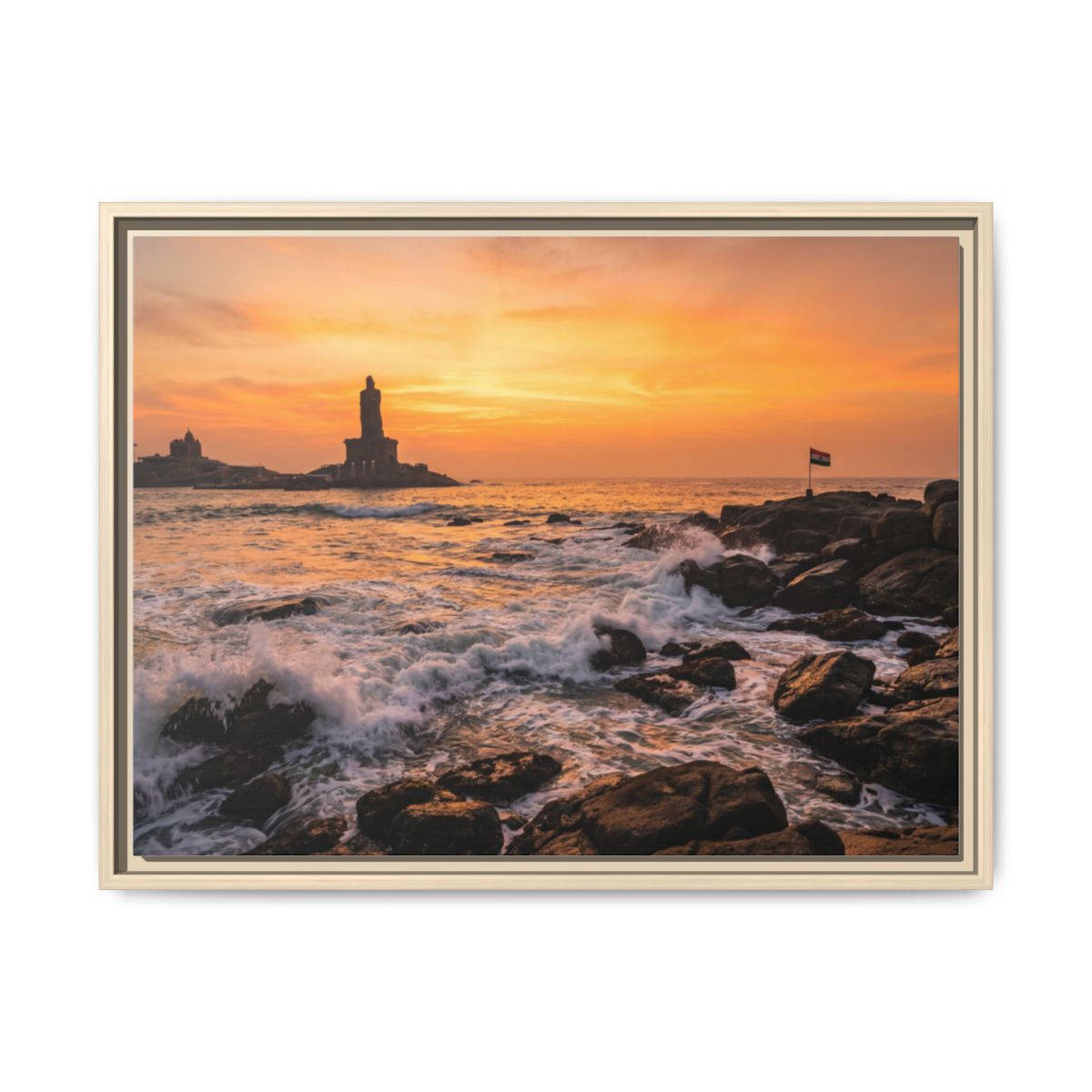 Framed Canvas - Golden Coast Dawn — Natural / 1.25"
