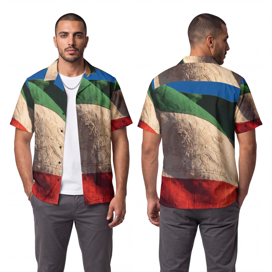 Men's Hawaiian Shirt - Vintage Persian Lion and Sun Flag Art