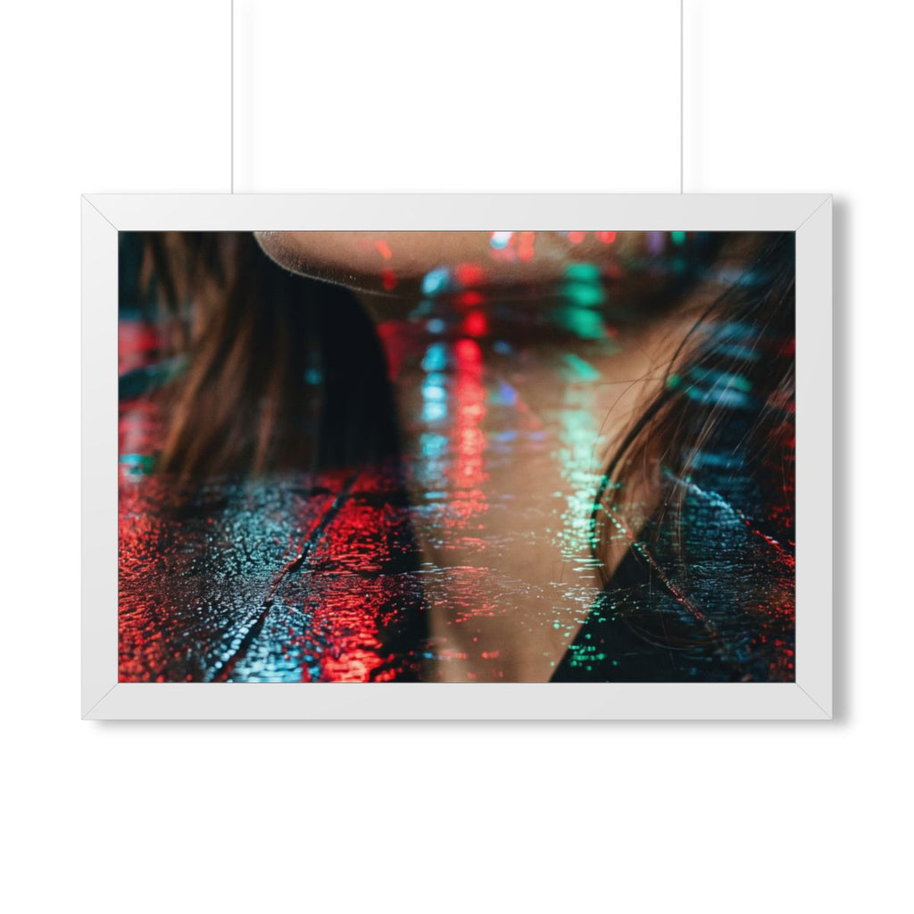 Framed Horizontal Poster - Neon Dreams Rain Portrait — White...