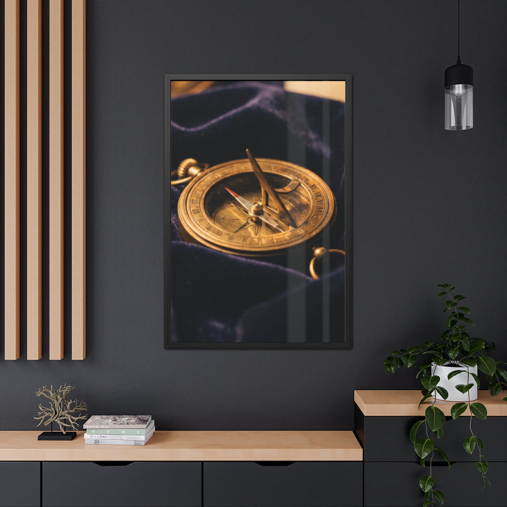 Portrait Framed Poster Brass Sundial Compass