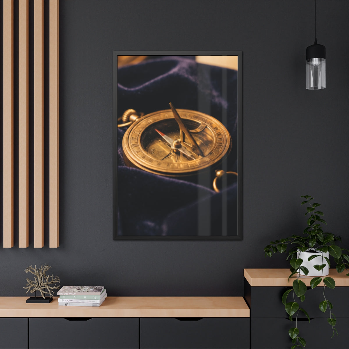 Portrait Framed Poster Brass Sundial Compass