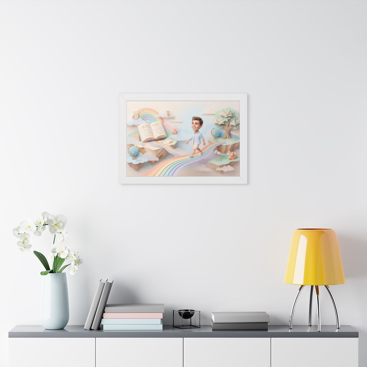 Framed Horizontal Poster - Rainbow Odyssey — White (14×11......