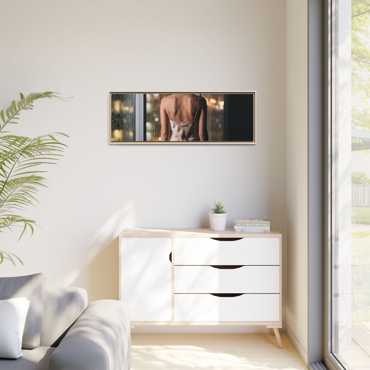 Matte Canvas, Framed - Rainy City lights Glow — Natural /......