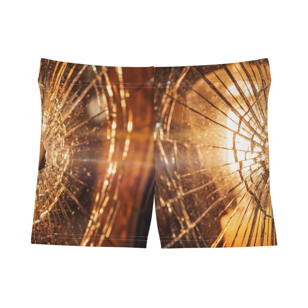 Women's Shorts - Golden Fractures Moody Shattered Glass Art...