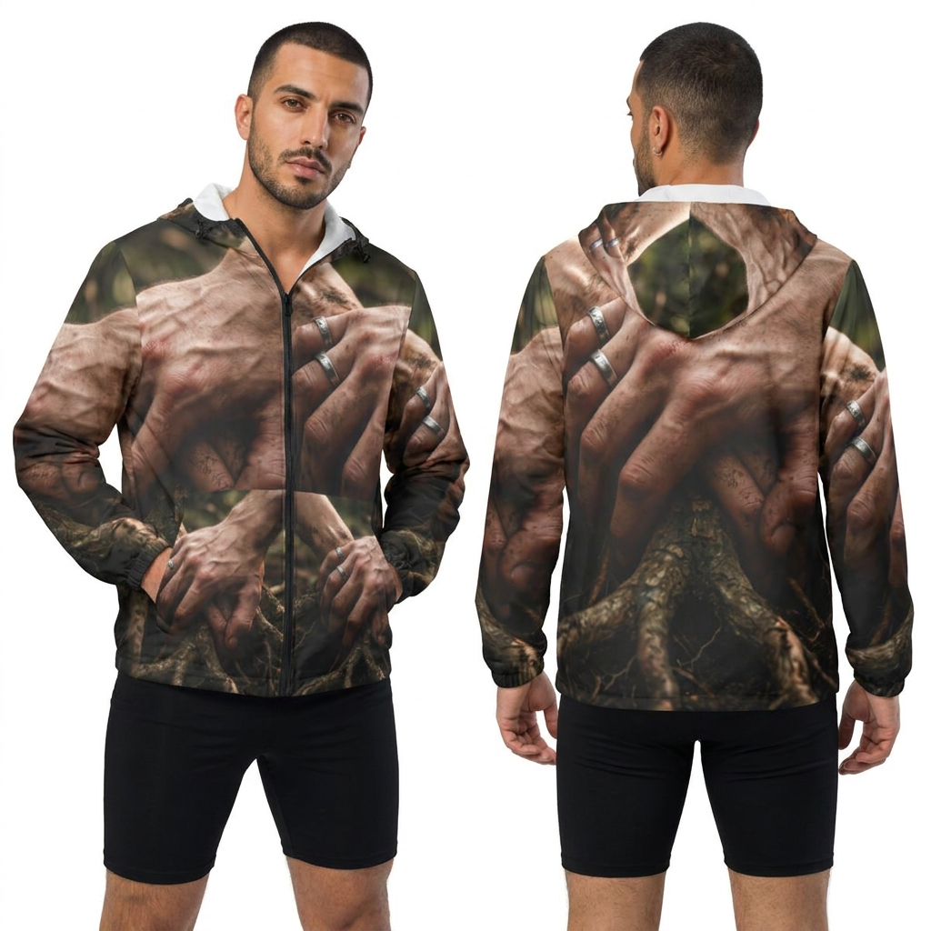 Men's Windbreaker Jacket with Forest Tree Roots