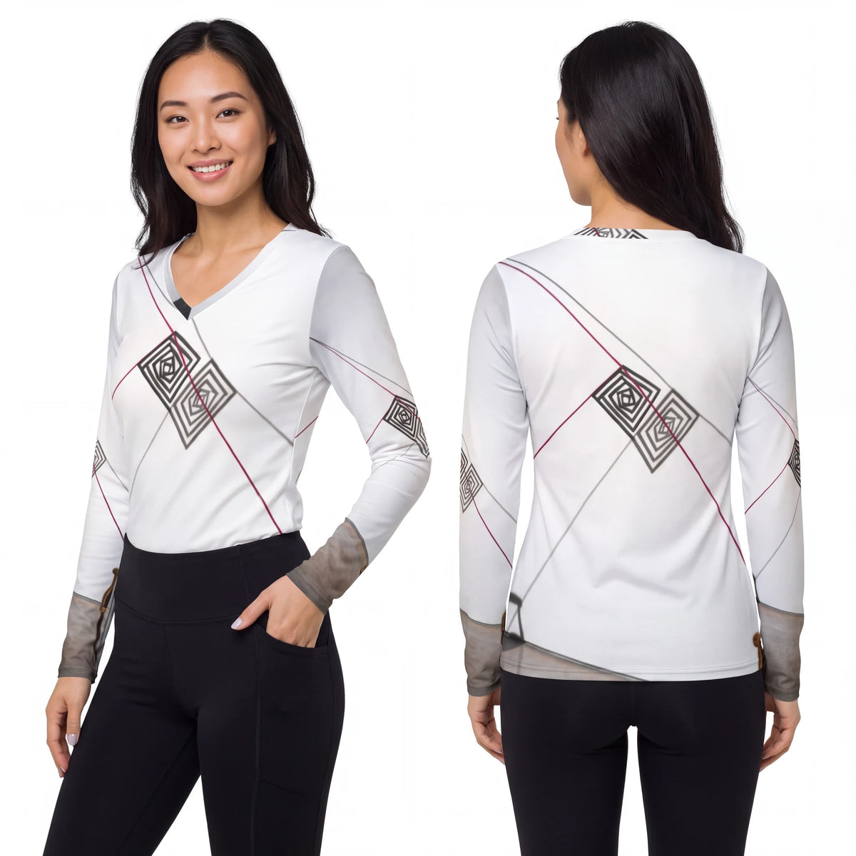Geometric Art Women's Long Sleeve V-Neck Shirt