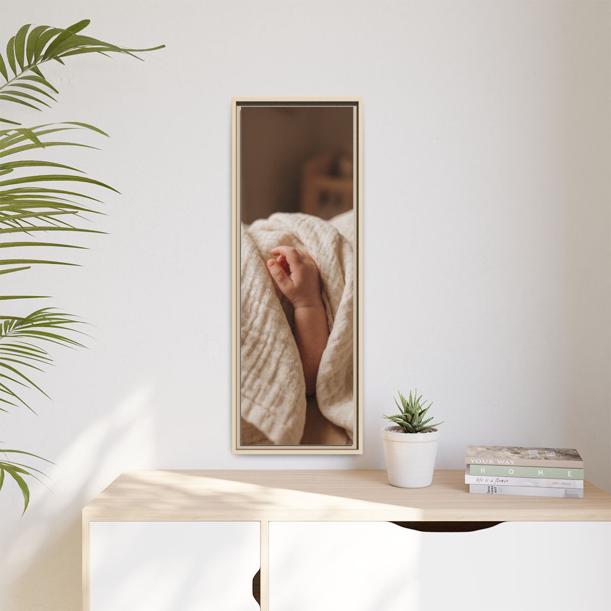 Matte Canvas, Framed - Tender Newborn Hand in Soft Muslin......