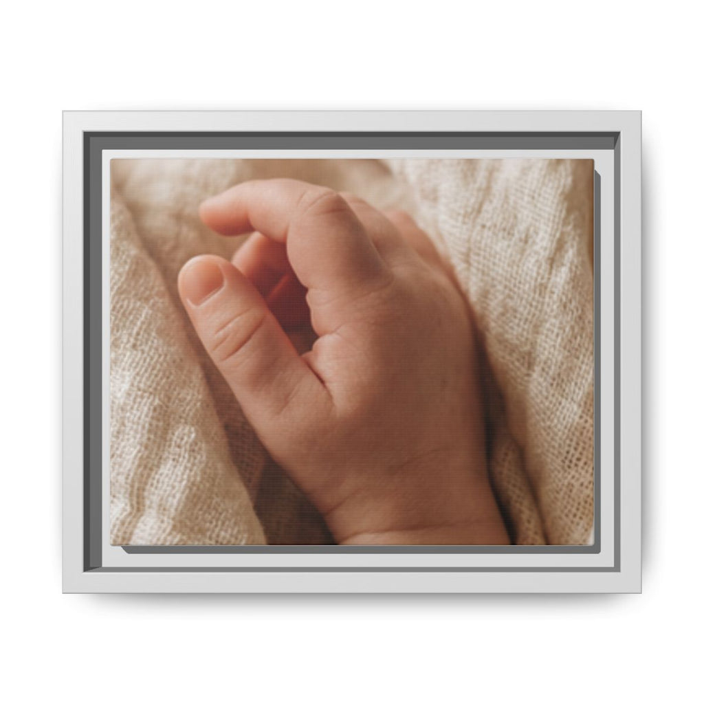 Framed Matte Canvas - Tender Newborn Hand (10×8, 12×9, 14×11, 16×12, 20×10, 18×12, 20×16, 24×16, 24×18, 36×12, 24×20, 32×16, 30×20, 30×24, 32×24, 48×16, 36×24, 48×24, 40×30, 60×20, 48×32, 60×30 & 60×40)