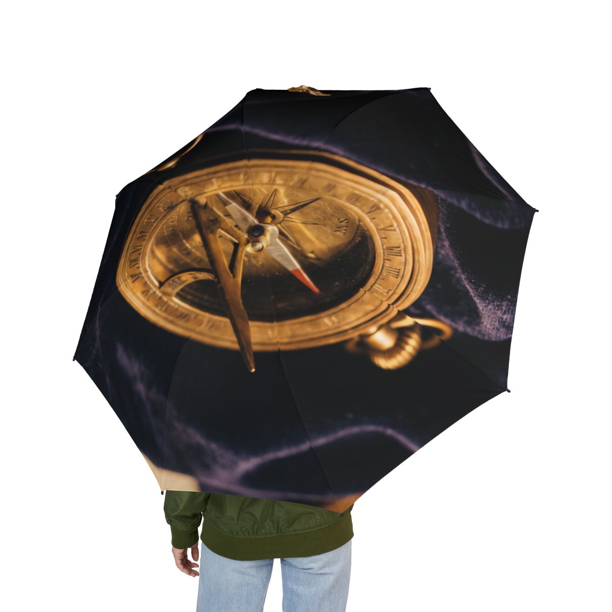 Foldable Umbrella with Antique Sundial Art