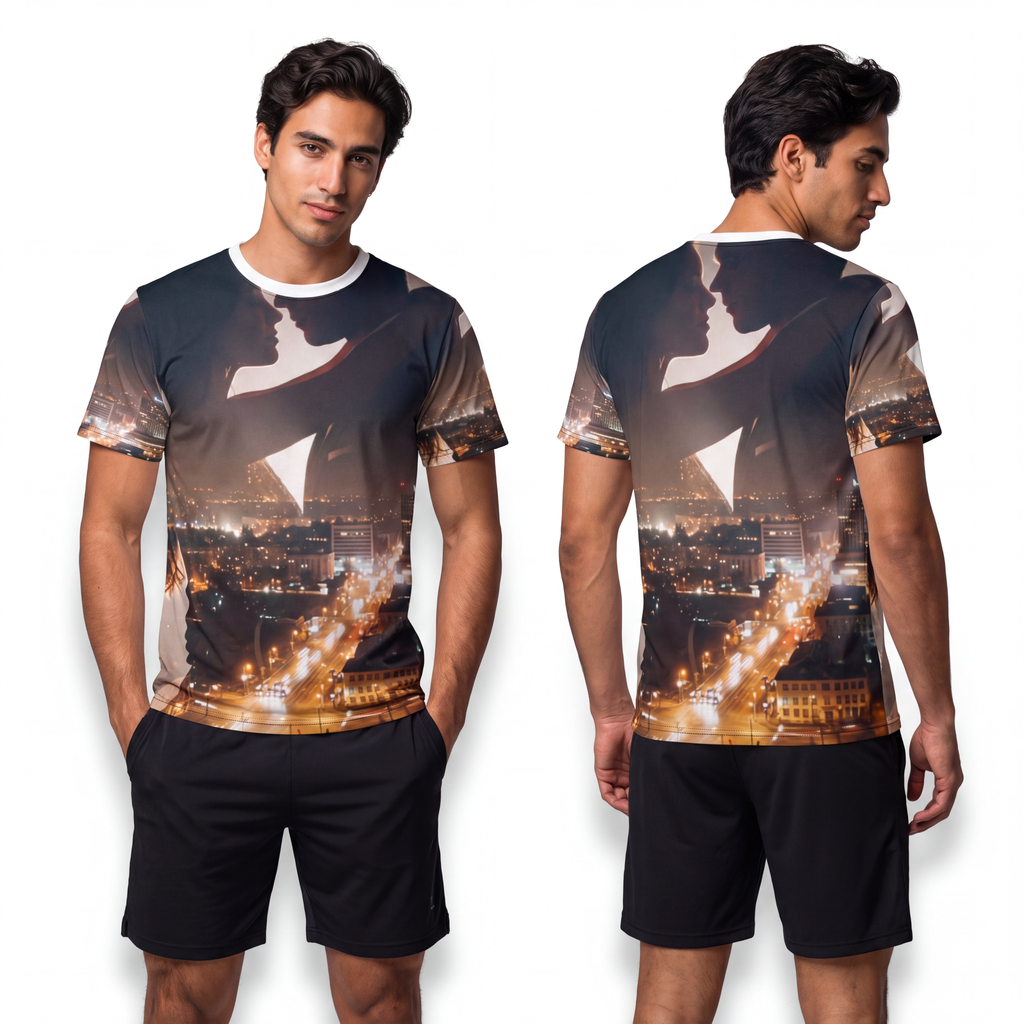 Men's Cut & Sew Tee - Midnight City Skyline | Echovira...