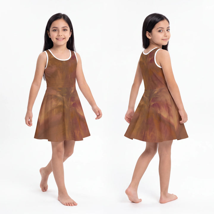 Vestido sin mangas para niña - Palmera al atardecer ámbar
