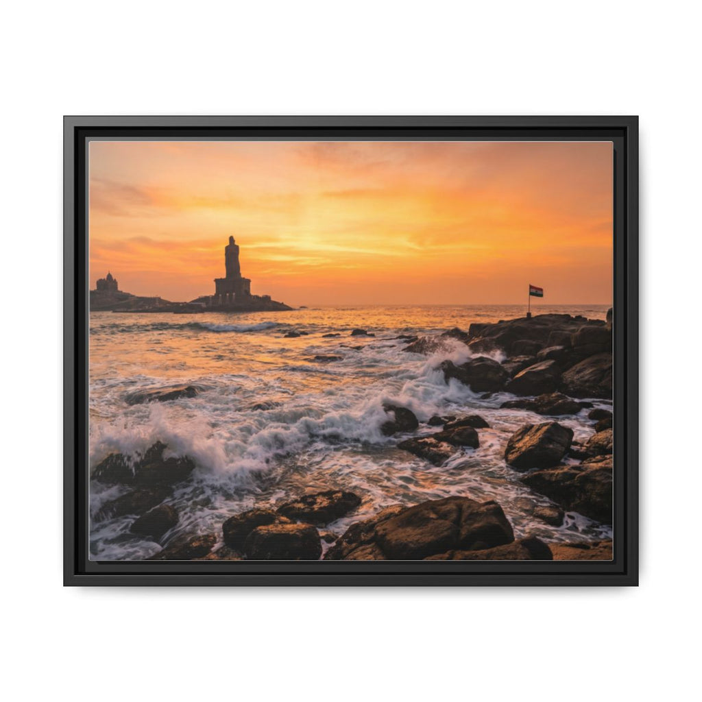 Framed Canvas - Golden Coast Dawn — Black / 1.25"