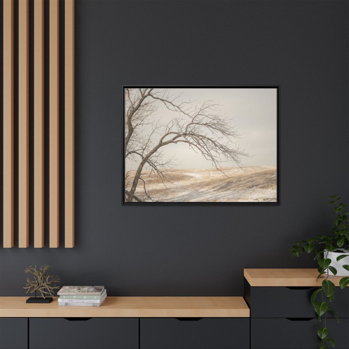 Framed Canvas Art - Minimalist Winter — Black / 1.25"