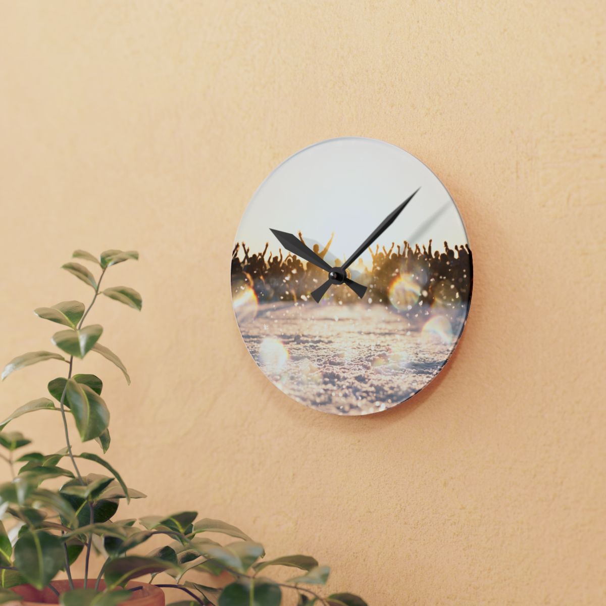 Golden Hour Crowd Celebration Acrylic Wall Clock