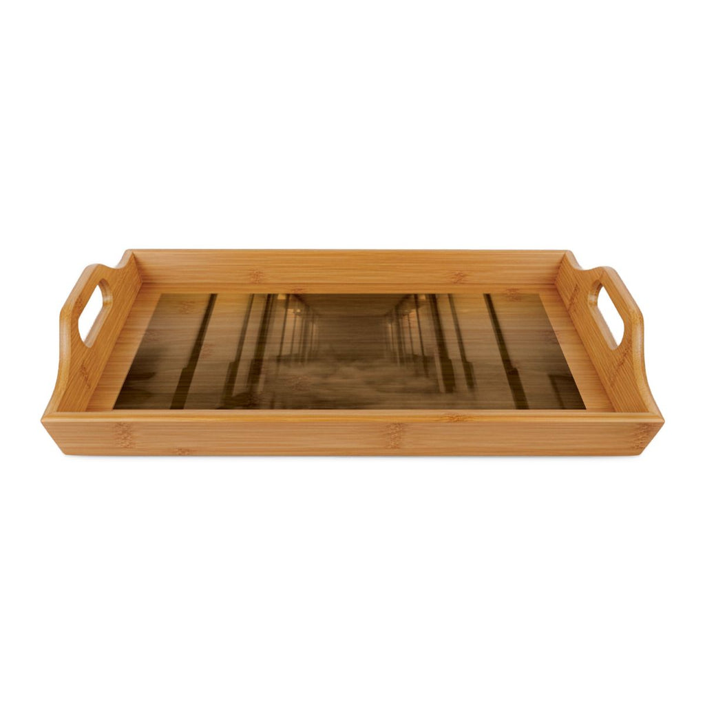 Bamboo Serving Tray - Liminal Corridor Fog Art Print |...