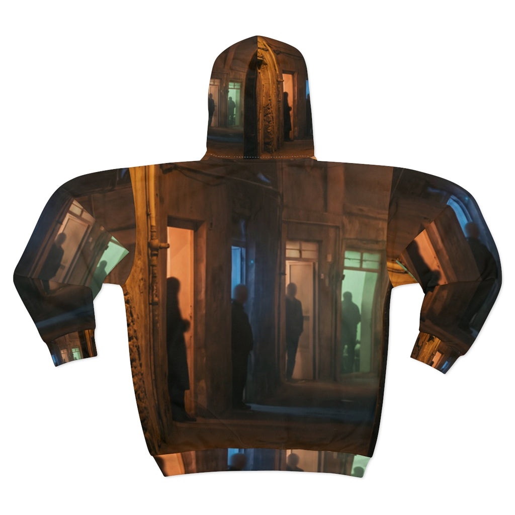 Unisex Zip Hoodie - Shadowed Alleyway Mystery Art Print |...
