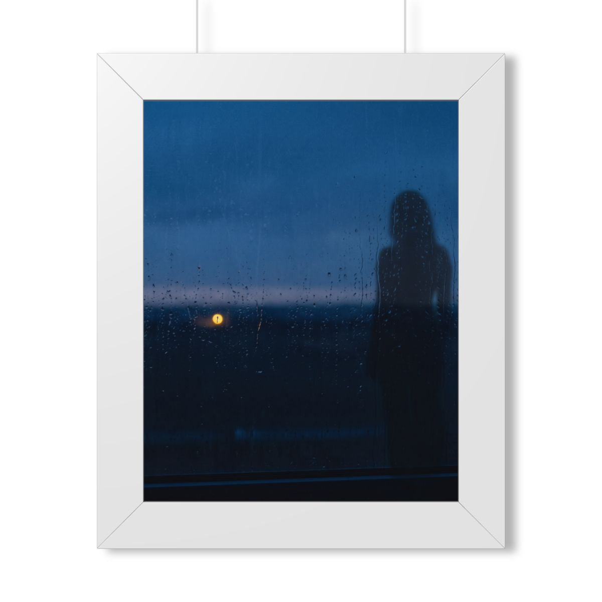 Framed Vertical Poster - Rainy Dusk Silhouette — White... |...