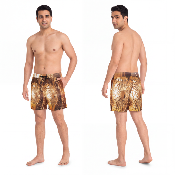 Men's Mid-Length Swim Shorts - Fractured Light Aesthetic Glass - Golden Glow