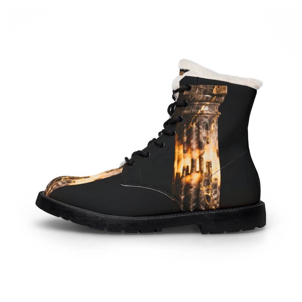 Men's Fur and Leather Boots Kintsugi Marble
