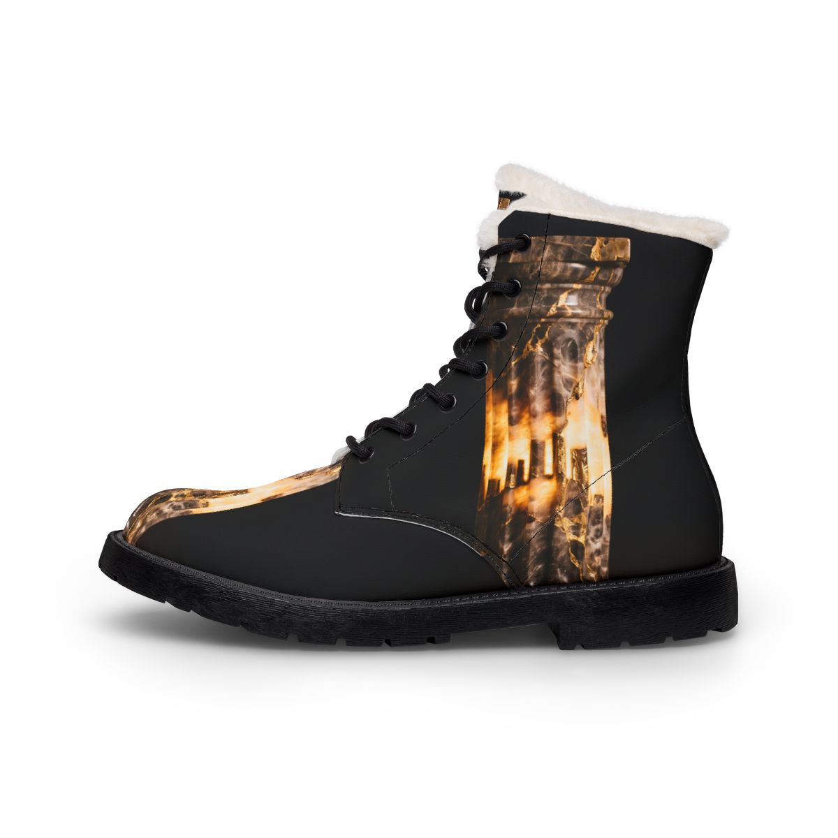 Men's Fur and Leather Boots Kintsugi Marble