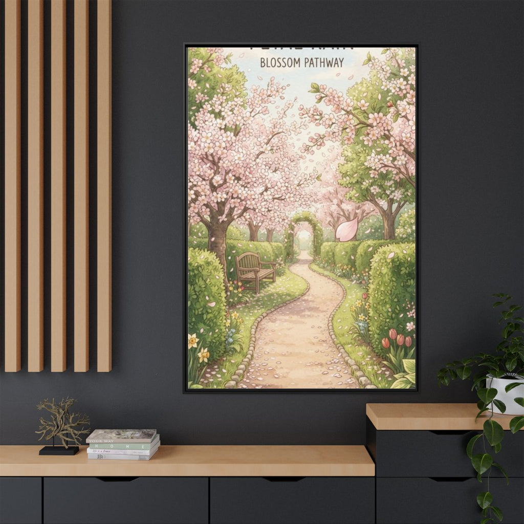 Matte Canvas Framed - Spring Blossom Pathway — Black / 1.25"...