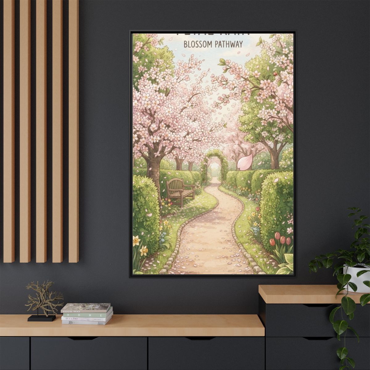 Matte Canvas Framed - Spring Blossom Pathway — Black / 1.25"...