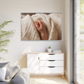 Matte Canvas, Framed - Tender Newborn Hand in Soft Muslin......