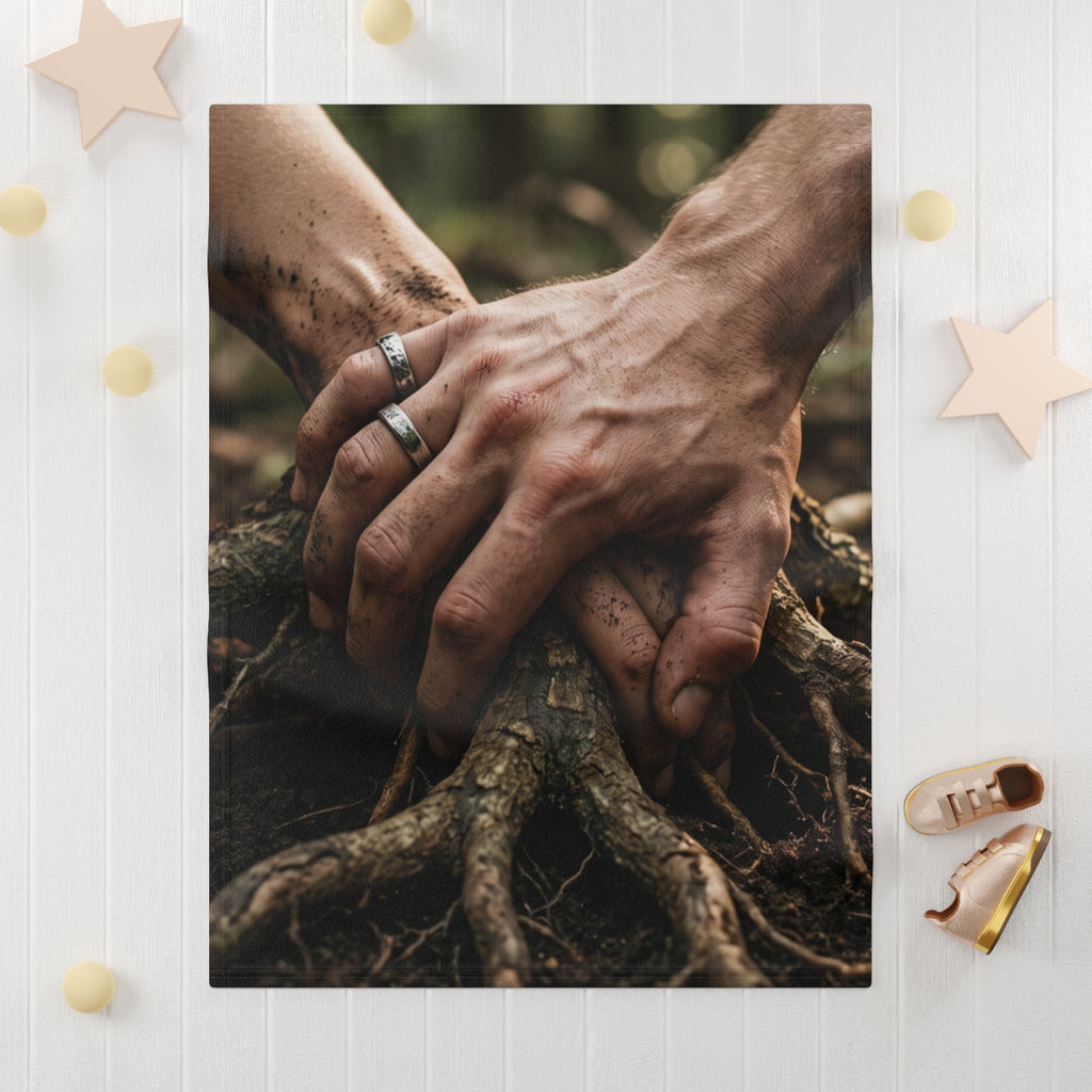 Baby Blanket with Forest Roots & Hands Art
