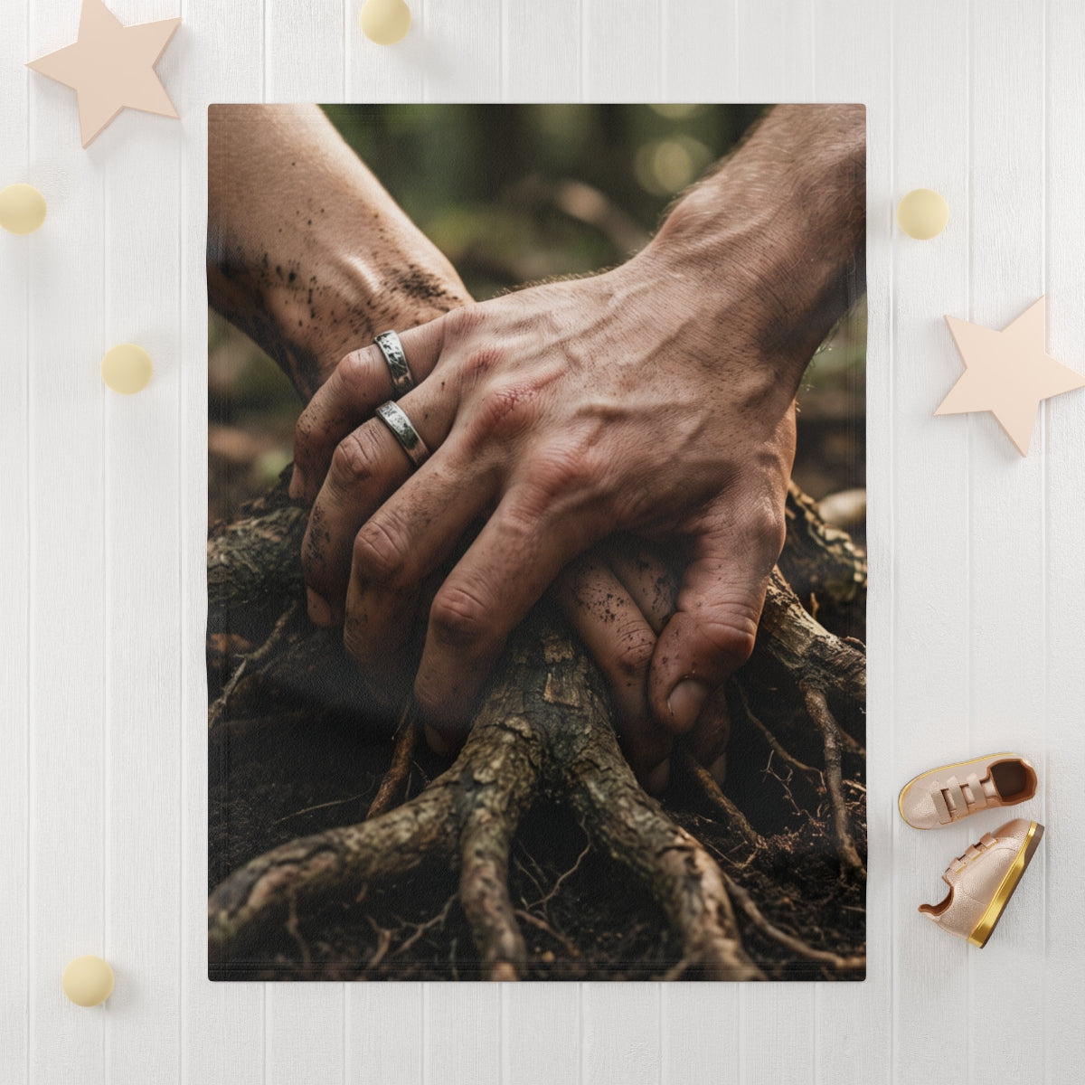Baby Blanket with Forest Roots & Hands Art