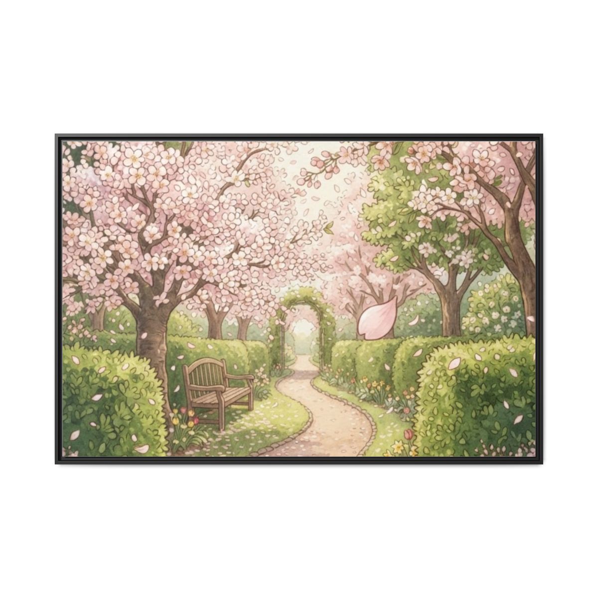 Matte Canvas Framed - Spring Blossom Pathway — Black / 1.25"...
