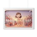 Framed Horizontal Poster - Garden Girl Gate — White (14×11...
